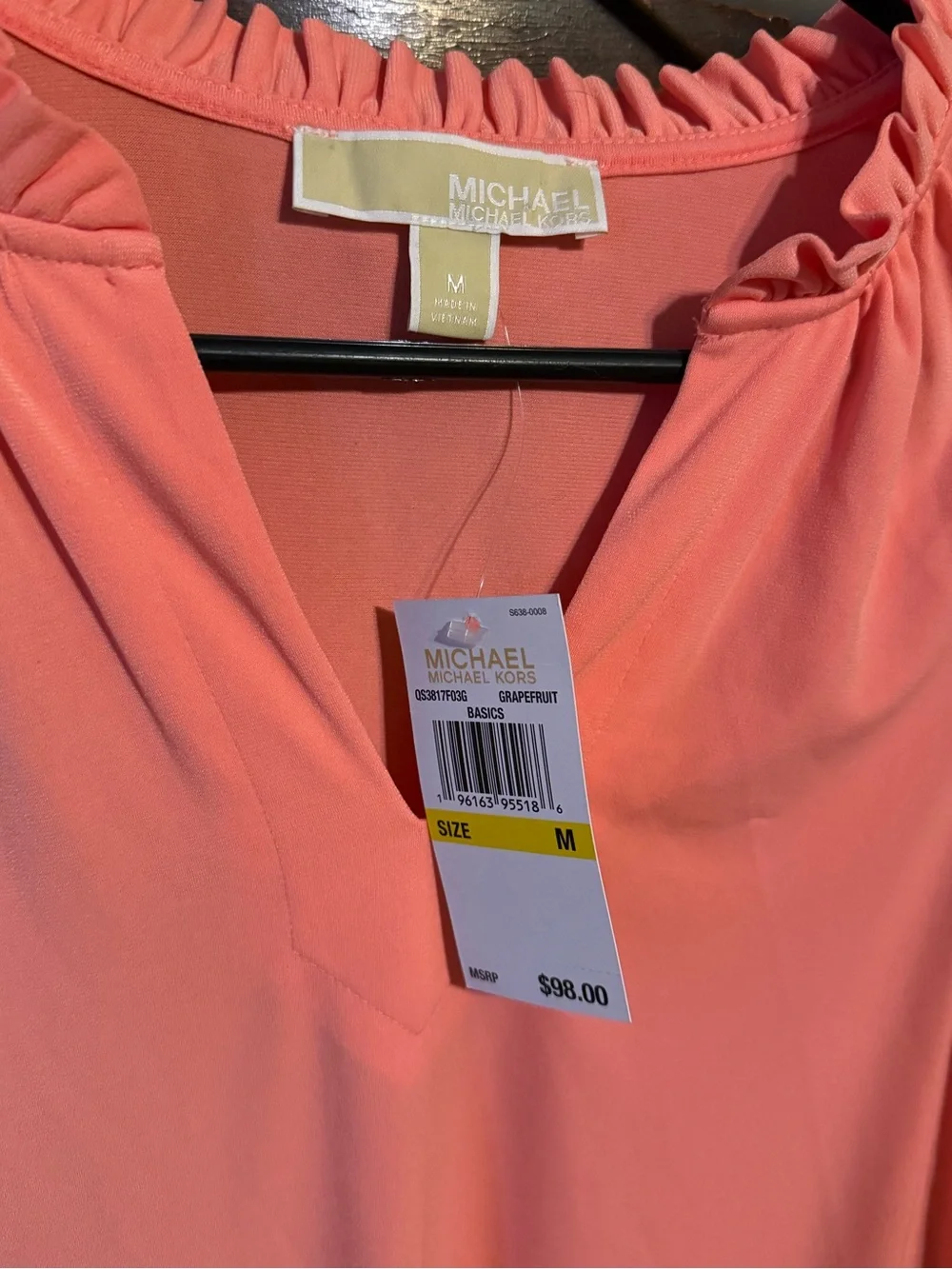 Michael Kors Coral Sleeveless V-Neck Tunic with Ruching